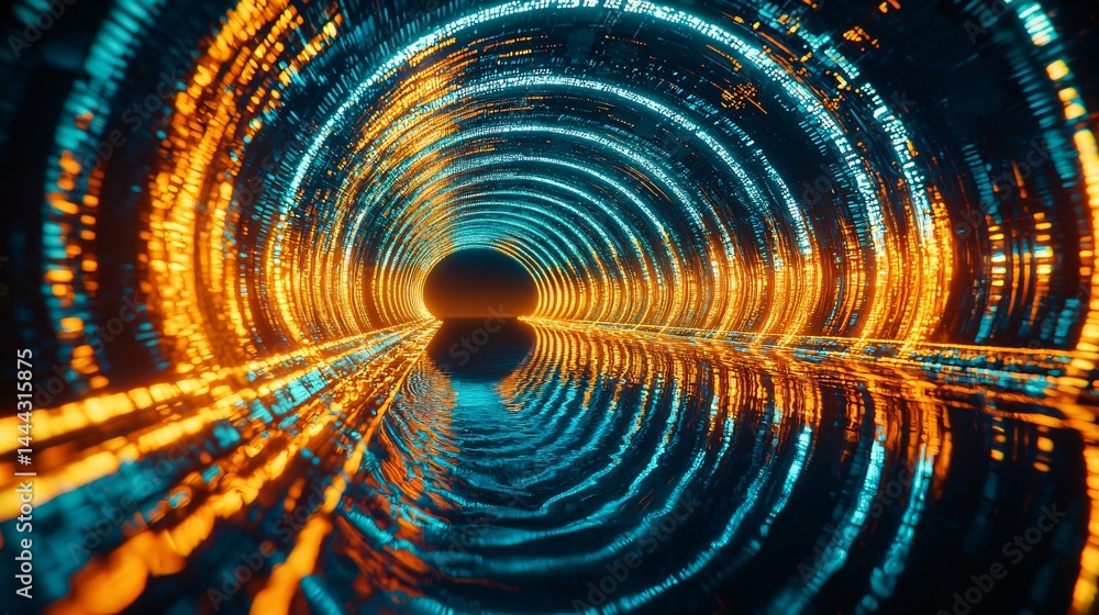 Poster a tunnel with radiant lights creating a surreal dreamlike journey through an enigmatic space filled 