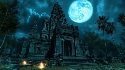 Ancient temple complex at night