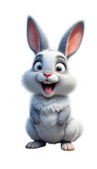Obraz premium Cartoon Rabbit Smiling with Open Mouth on Transparent Background