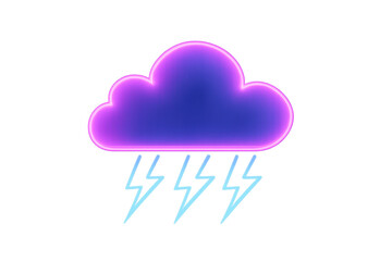 Neon cloud icon with glowing edges and three blue lightning bolts beneath.