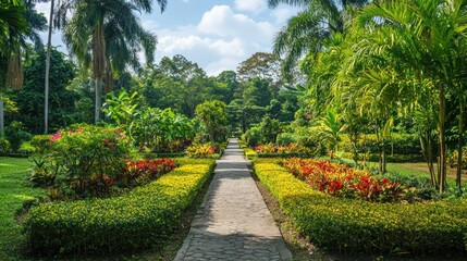 Fototapeta premium Botanical park with rare plants, vibrant trees, and scientifically arranged bushes on white