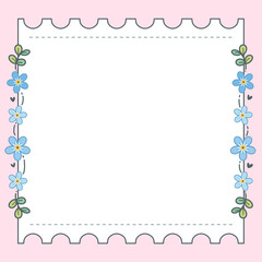 Cute memo template for writing messages, reminders, pastel colors, decorated with cute flowers and leaves.