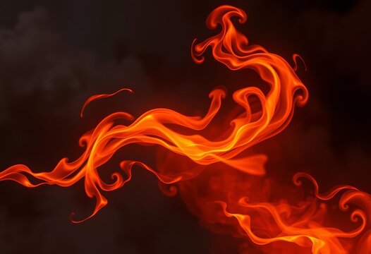 Swirling orange flames against a dark, smoky anime backdrop, creating a mystical fiery effect, hot, chaos