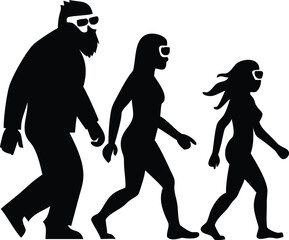 Epic Bigfoot Silhouette Vector Collection Featuring Forest, Mountain, and Mythical Cryptid Scenes in Minimalist Black Style