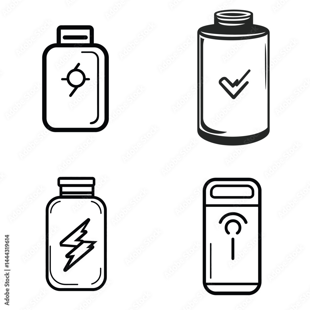 Poster black line art outline with bottles and shape design on white background