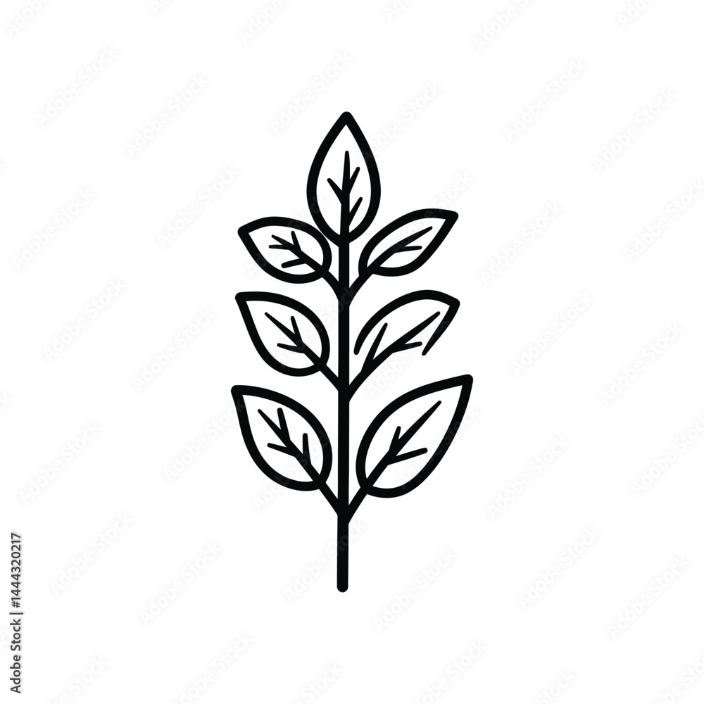 Poster black line art twig with leaves isolated on transparent background design element