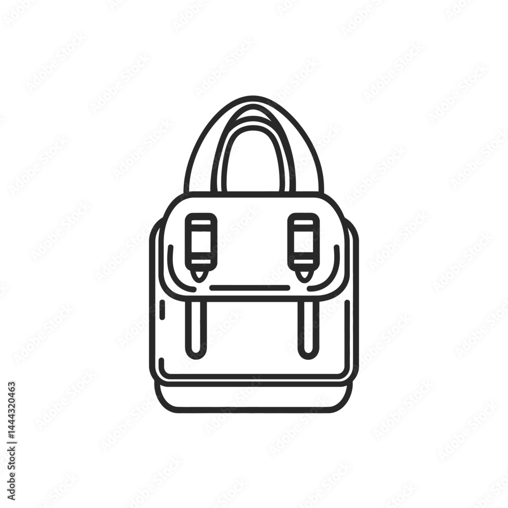 Poster black line art vector bag icon with straps isolated on transparent background