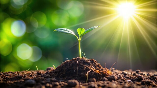 A small plant sprouting from a seed, with roots growing downwards and a tiny stem reaching up towards the light
