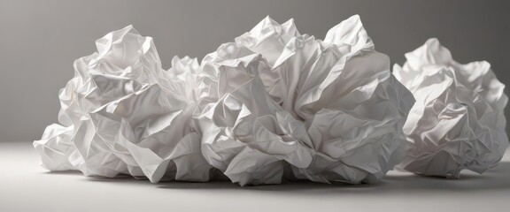 Obraz premium Several sheets of crumpled white paper, light and shadow, texture, discarded