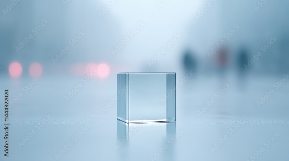 Poster minimalistic reflection of serene scene captured in mirror with softly blurred human figures in back