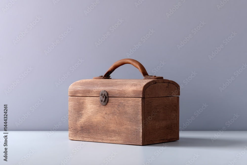 Poster treasure chest on smooth solid background perfect for minimalistic storytelling with ample copy spac