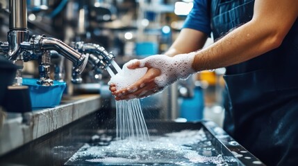 Industrial Hygiene: A Worker's Hands Thoroughly Washed