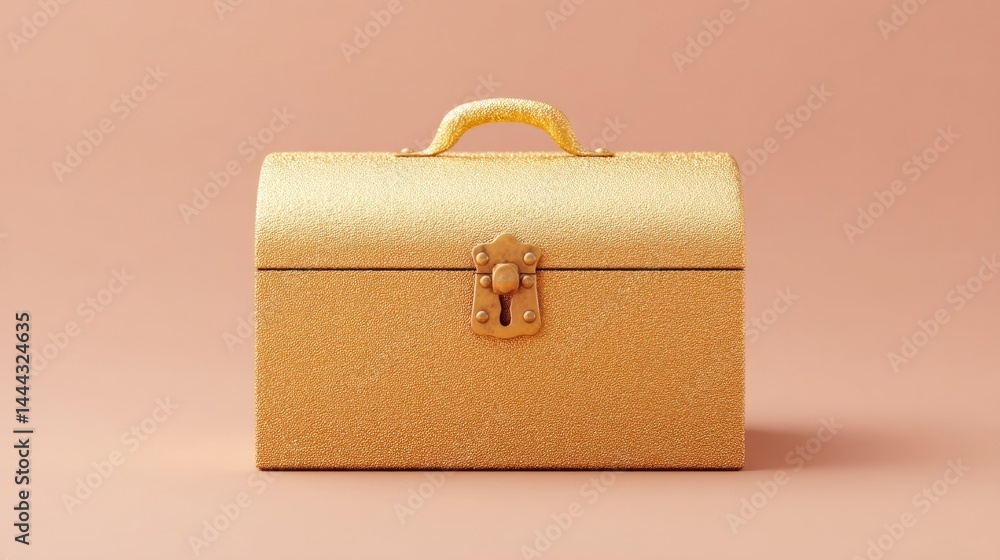 Poster minimalistic treasure chest displayed against smooth solid color backdrop offering ample clean image