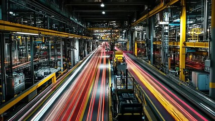 Vibrant industrial scene showcasing dynamic machinery in a bustling factory environment