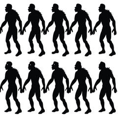 Epic Bigfoot Silhouette Vector Collection Featuring Forest, Mountain, and Mythical Cryptid Scenes in Minimalist Black Style