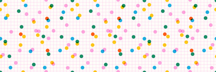 Bright vibrant overlay sprinkle seamless pattern. Retro risograph color confetti background. Vector Illustration for holiday, party, birthday, invitation.