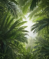 Fototapeta premium Vibrant green palm leaves, sunlight dappled, lush texture, vibrant green, palm