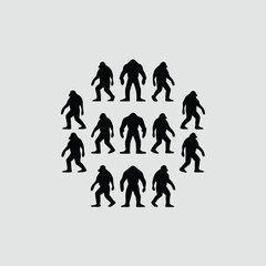 Epic Bigfoot Silhouette Vector Collection Featuring Forest, Mountain, and Mythical Cryptid Scenes in Minimalist Black Style