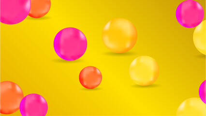 Abstract background with dynamic 3d spheres Pink, yellow, and orange bubbles 3d