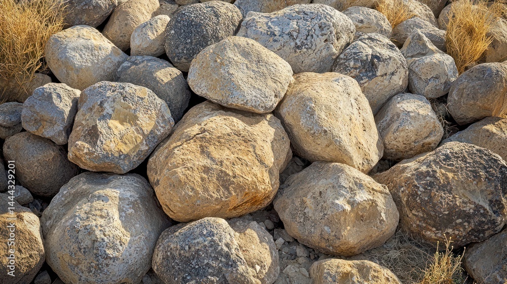 Poster cluster of round and angular boulders from an extreme desert climate