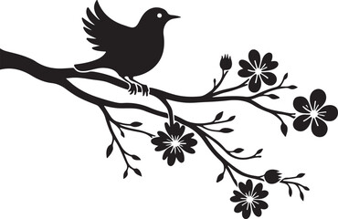birds on a branch, bird, tree, branch, vector, nature, illustration, birds, spring, flower, animal, leaf, design, love, cute, cartoon, card, floral, plant, drawing, decoration, season, summer, twig, p
