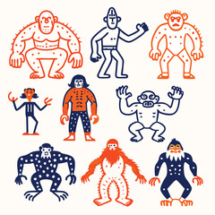 Epic Bigfoot Silhouette Vector Collection Featuring Forest, Mountain, and Mythical Cryptid Scenes in Minimalist Black Style