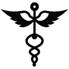 Silhouette Caduceus Medical Symbol Illustration Black And White Healthcare Professional Design.