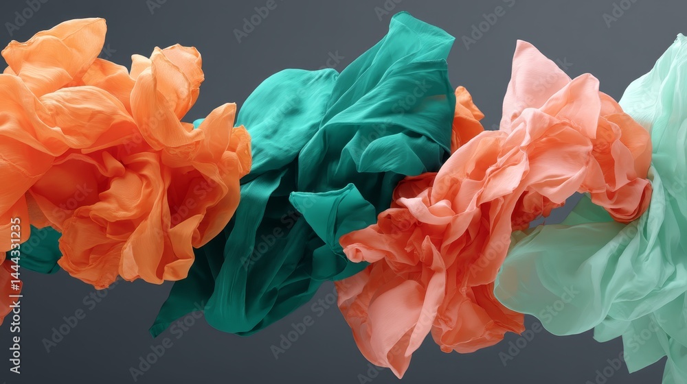 Aufkleber flowing waves of green and coral colors cascade beautifully across a smooth black surface, creating 
