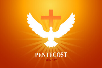 Pentecost sunday abstract banner with dove and crucifixion.Horizontal poster. Website header. Social media post, prayer card
