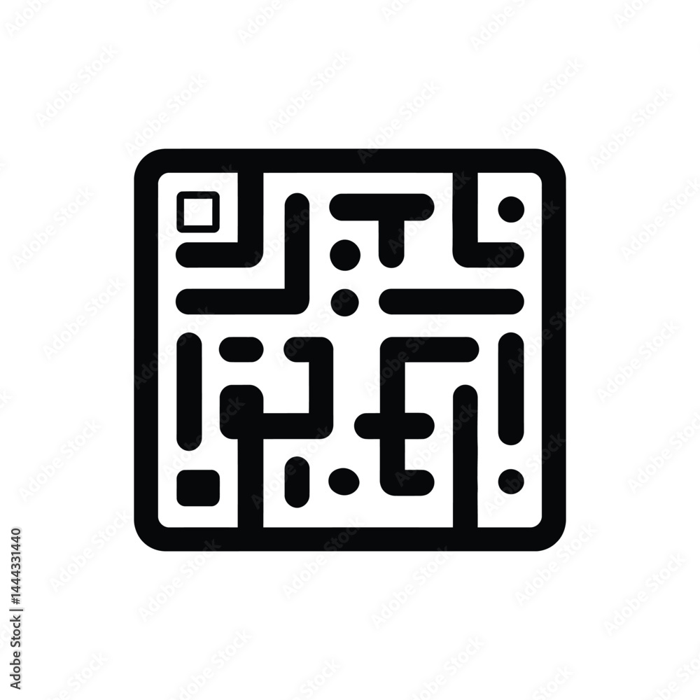 Poster black rounded labyrinth lines, dots and rectangle on a transparent background