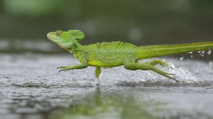 Fototapeta premium Basilisk Lizard Running on Water: Agile Wildlife in Motion