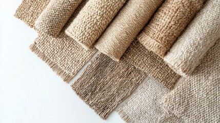 Collection of neutral-colored carpets with minimalistic designs on a white background