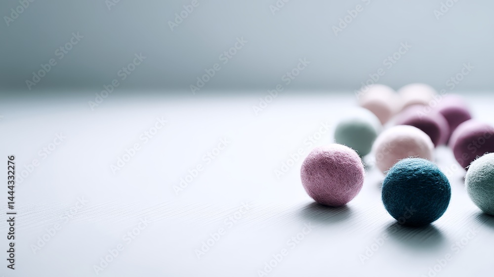 Fototapete a cluster of soft purple and teal felt spheres with fuzzy textures is beautifully arranged on a smoo