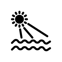 Icon Sun is shining on the water. The sun is in the middle of the image. The water is in the background