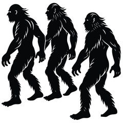 Epic Bigfoot Silhouette Vector Collection Featuring Forest, Mountain, and Mythical Cryptid Scenes in Minimalist Black Style