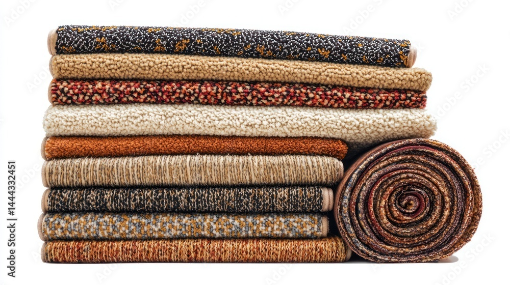 Poster collection of rectangular and oval carpets stacked neatly on a white background