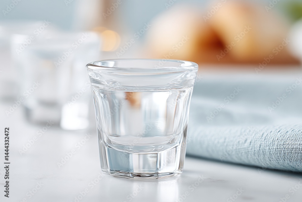 Poster pristine table set with neatly arranged empty shot glasses highlighting sleek minimalistic ambiance
