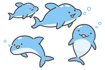かわいいアニメ風イルカのイラストセット