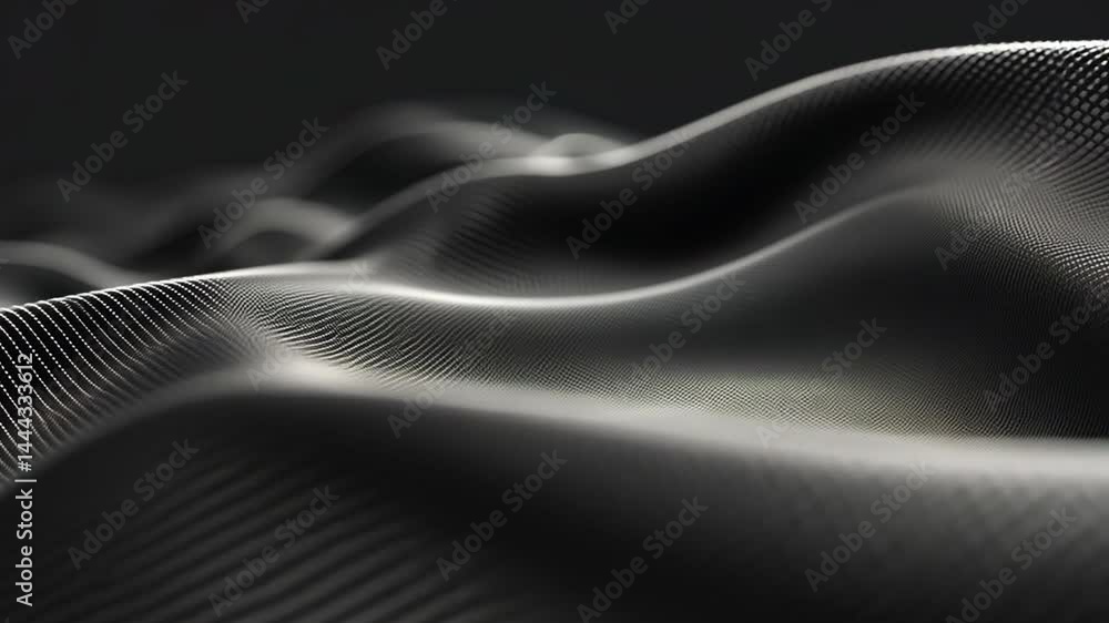 Poster close up of elegant black fabric showcasing smooth texture, waves, and subtle patterns that create d