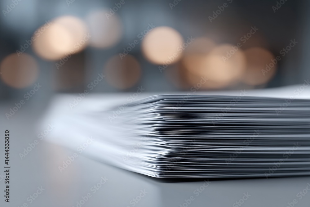 Poster empty boardroom table and stack of financial reports minimalistic design bright lighting and ample c