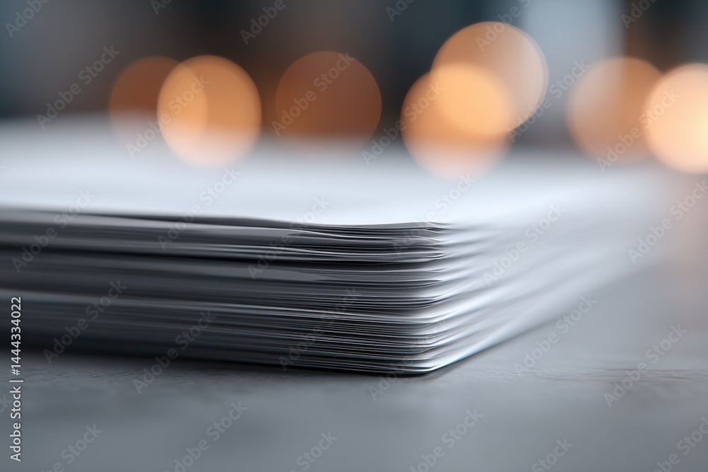 Poster empty boardroom table and stack of financial reports minimalistic design bright lighting and ample c