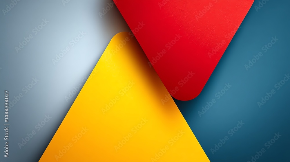 Poster abstract background with yellow red and blue shapes overlapping paper