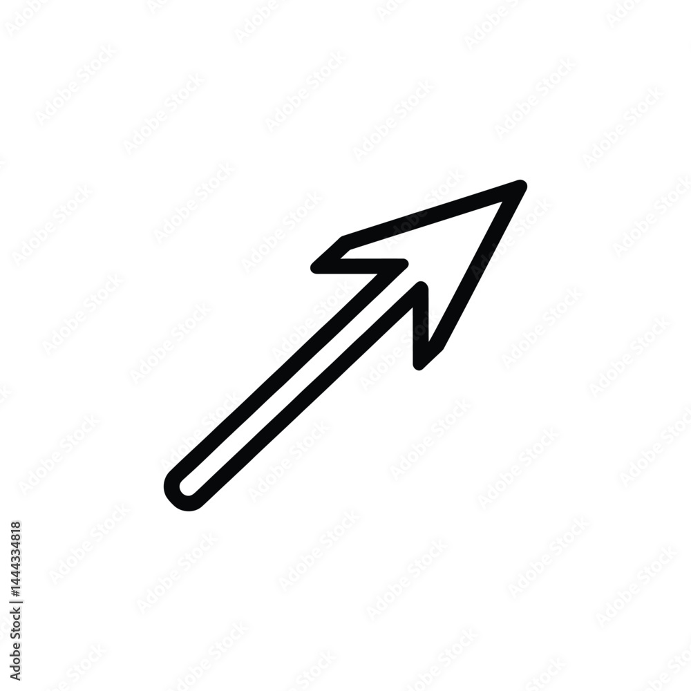 Poster bold arrow pointing up right icon in black outline on transparent background