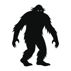 Obraz premium Epic Bigfoot Silhouette Vector Collection Featuring Forest, Mountain, and Mythical Cryptid Scenes in Minimalist Black Style