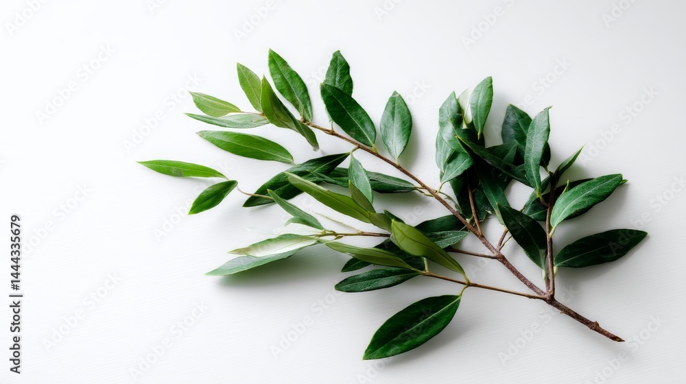 Aufkleber single olive branch features delicate green leaves, isolated against a white backdrop, creating a pe