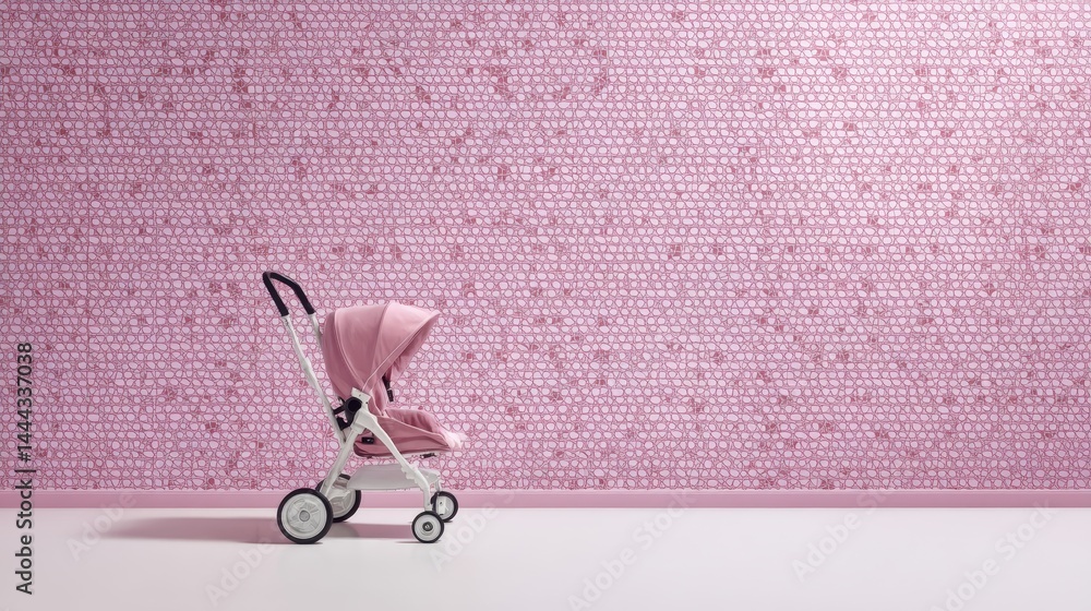 Leinwandbilder A striking view of an abstract stroller design featuring bold geometric lines and intricate forms against a solid surface, with ample copy space available for text