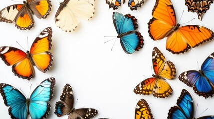 Vibrant Collection of Colorful Butterflies on White Background
