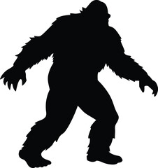 Fototapeta premium Epic Bigfoot Silhouette Vector Collection Featuring Forest, Mountain, and Mythical Cryptid Scenes in Minimalist Black Style