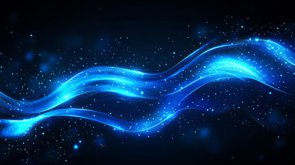 Obraz premium descriptionBlue light waves with glowing particles create mesmerizing background, evoking sense of motion and energy in digital space. Perfect for technology themes