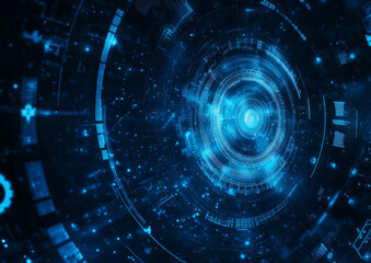 Fototapeta premium mesmerizing abstract blue background featuring futuristic circular design with glowing elements and intricate patterns, evoking sense of technology and innovation
